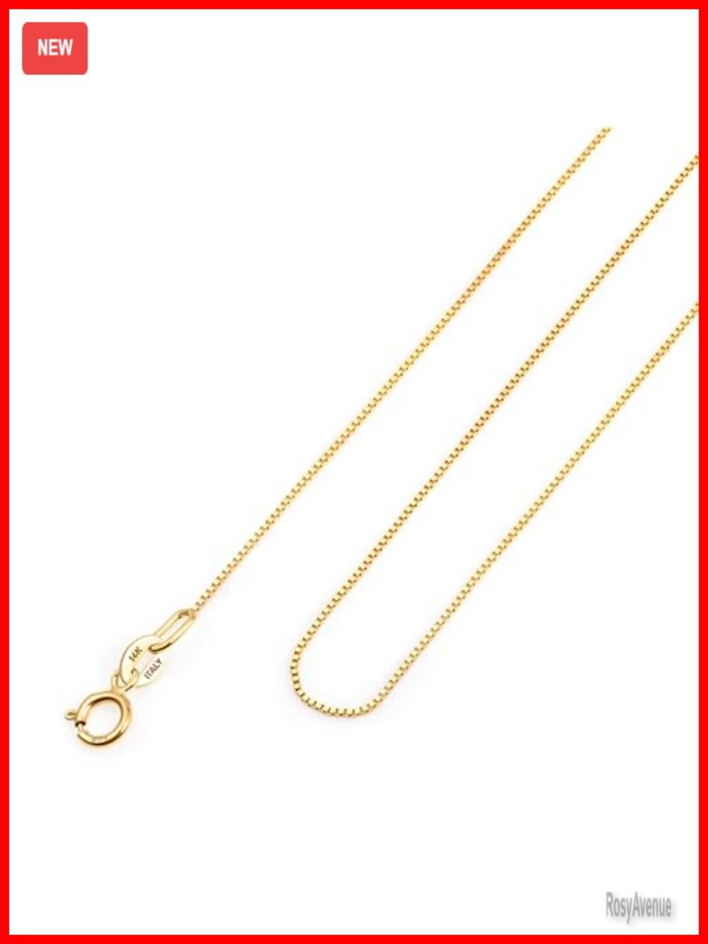 14K Yellow Gold Box Chain Necklace 18" Solid Spring Ring Clasp